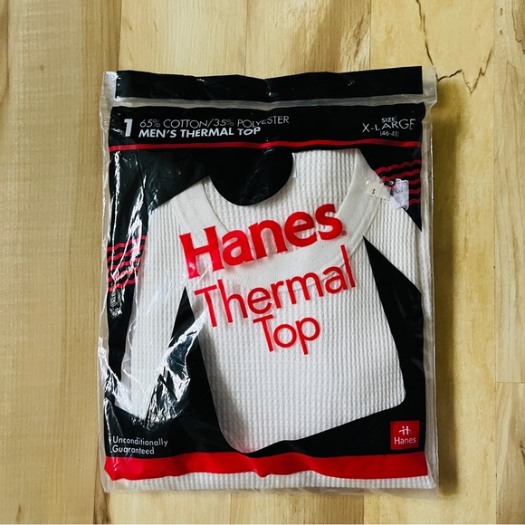 Vintage Hanes Thermal Top Men's XL New NOS White Cream Waffle Knit Grunge 90s - Picture 1 of 11